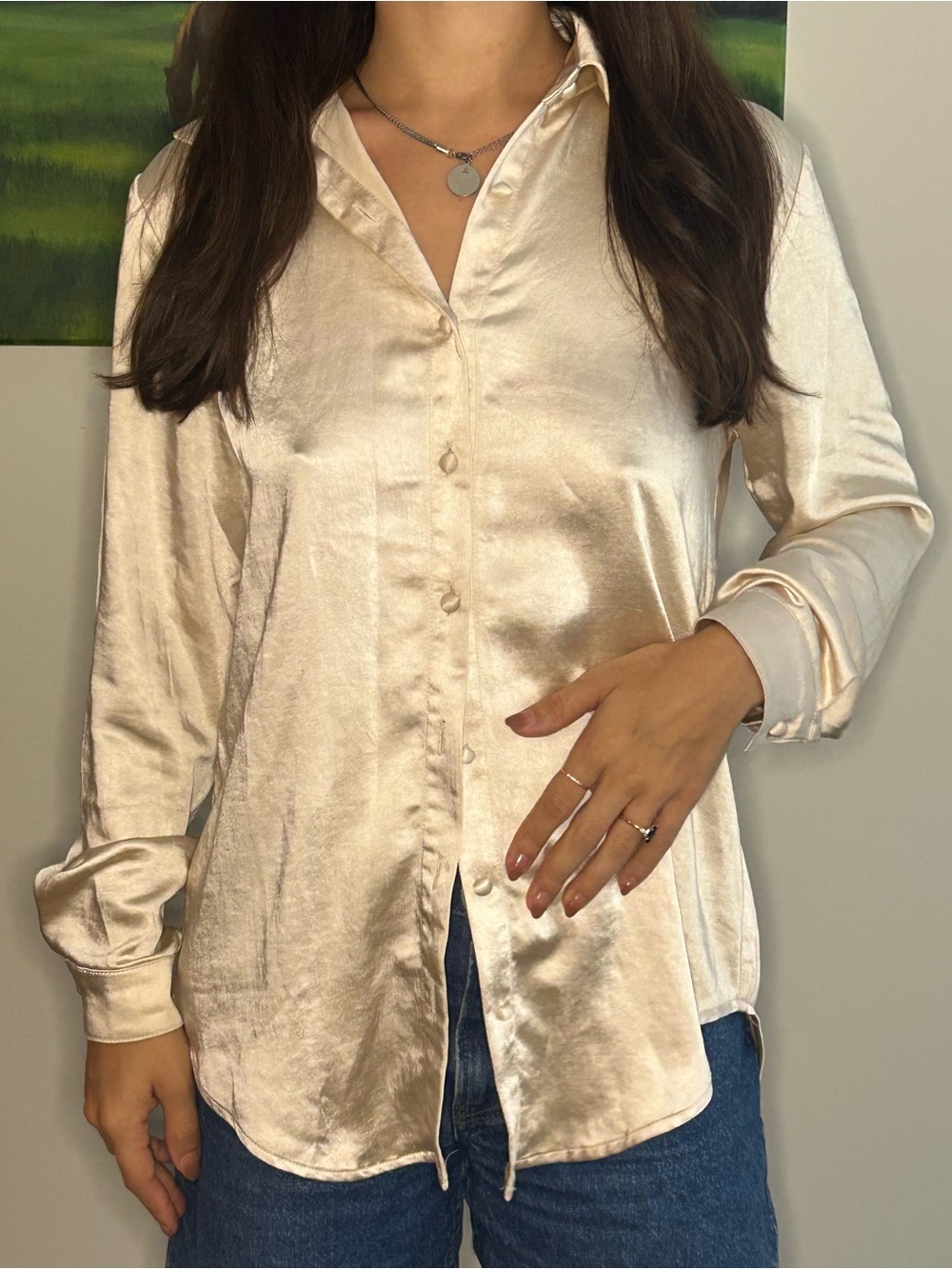 Princess Polly Champagne Satin Button-Down Shirt